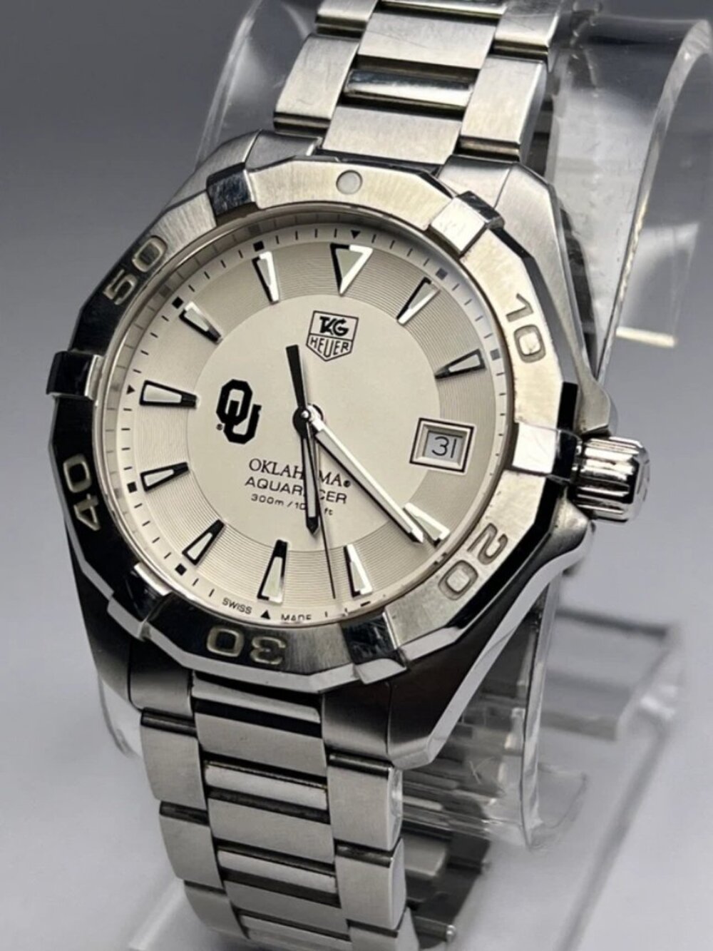 Tag Heuer WAY1111 Oklahoma University Aquaracer 41mm Steel Quartz Date Watch